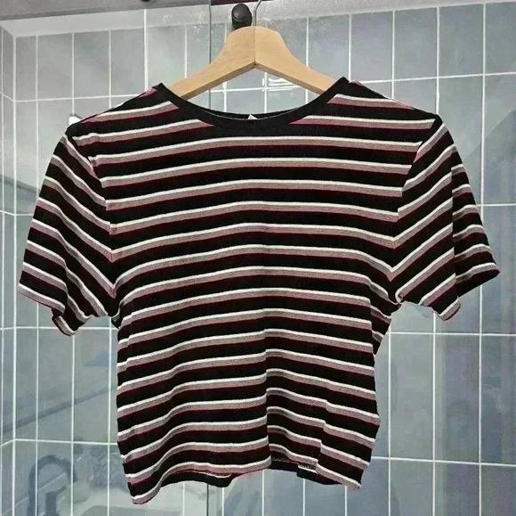 BP. Brand From Nordstrom Cropped Striped Short-Sleeve T-Shirt, Size Small - Picture 4 of 6